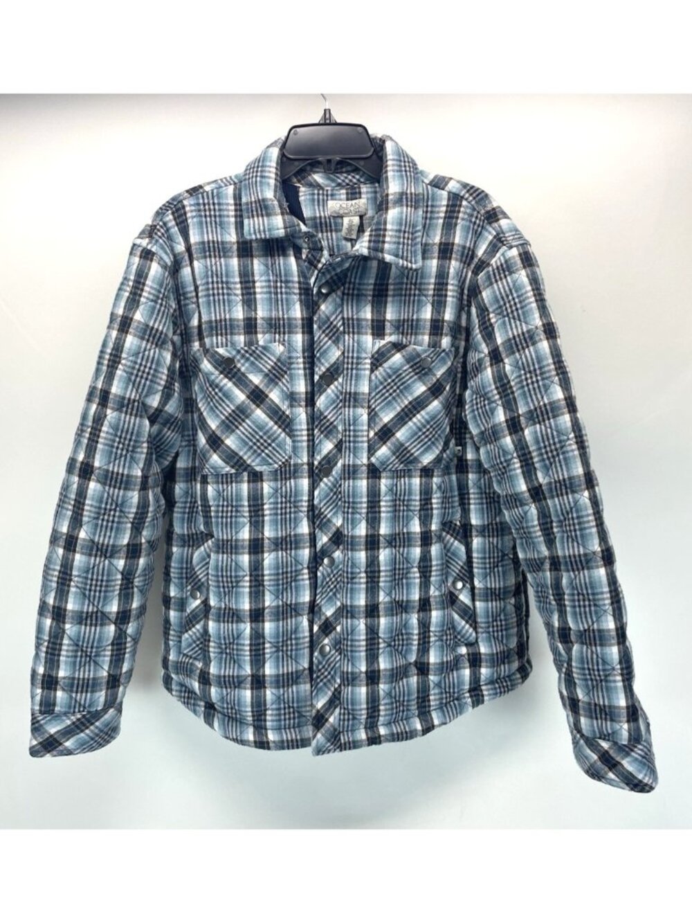 Ocean + Coast Plaid Flannel Jacket Mens L Snaps Quilted